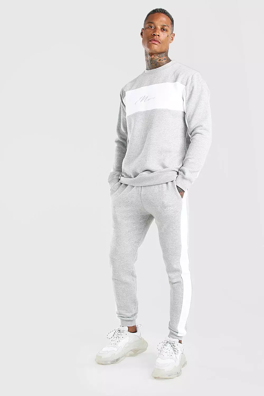 Boohooman on sale navy tracksuit